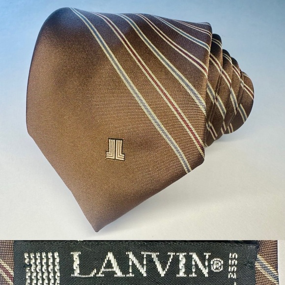 Lanvin Other - NWT x Vintage LANVIN Striped Brown Classic 95% Silk Tie, 3”